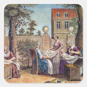 Seidenherstellung, in Gravur von J. Hinton Quadratischer Aufkleber