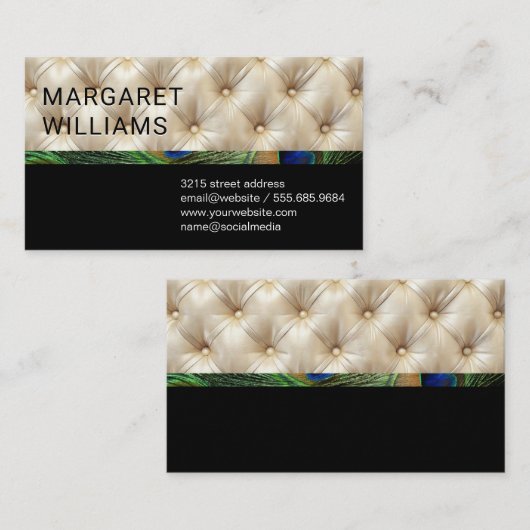 Seidenmatte | Schwarz | Peacock Pattern Visitenkarte (Vorne/Hinten)