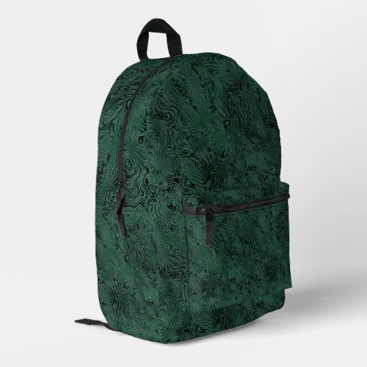 Seidenmoire Kleines Muster in Forest Green Bedruckter Rucksack (Rückseitige Ecke links)