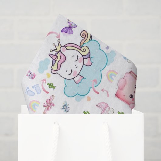 Seidenpapier Rosa Blau Einhorn Regenbogen Katze (Geschenktüte)