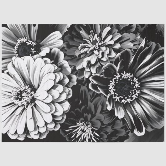 Seidenpapier schwarz-weiße Blumen (Vorderseite)