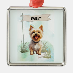 Seidenterrier Wasserfarben personalisierter Hund Ornament Aus Metall