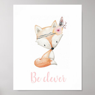 Seien Sie clever Niedlicher Baby Fox Watercolor Bo Poster