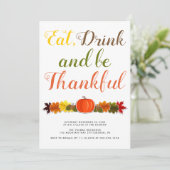 Seien Sie dankbar Kürbis-Blätter Typografie Ernted Einladung (Stehend Vorderseite)