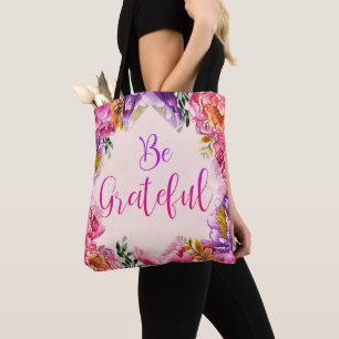 Seien Sie dankbar, Pink Peony Tote Bag Tasche