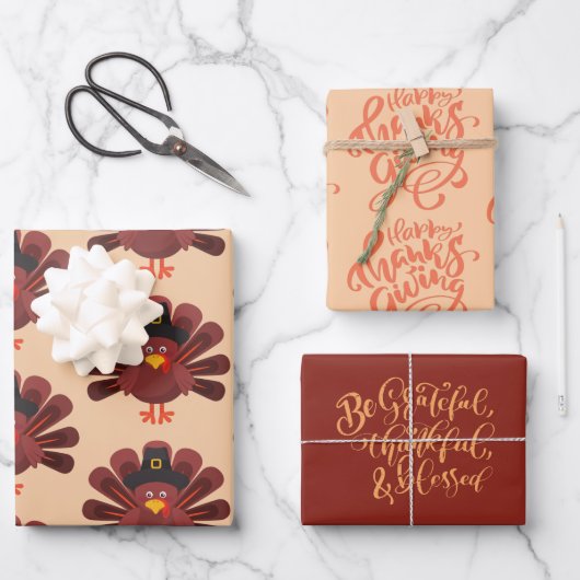 Seien Sie dem Erntedank der Türkei dankbar Geschenkpapier Set (Vorderseite)