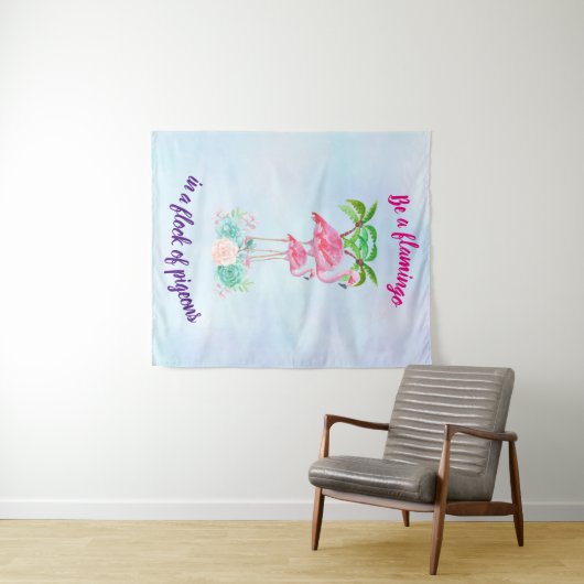 Seien Sie ein Flamingo in einer Taubenschlocke Wandteppich (Beispiel (Horizontal))