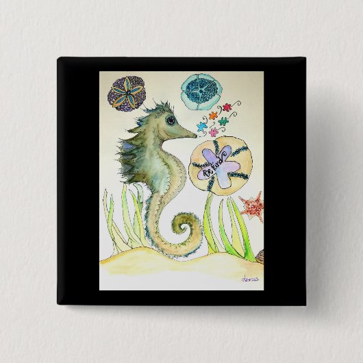 Seien Sie ein nettes Aquarell von Seepferd und Puz Button (Vorderseite)