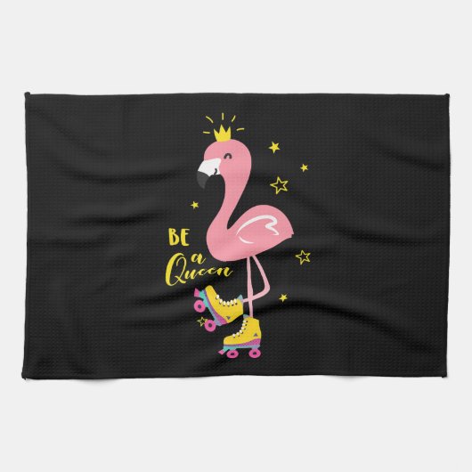 Seien Sie ein Queen Pink Flamingo Skate Roller Wom Geschirrtuch (Horizontal)