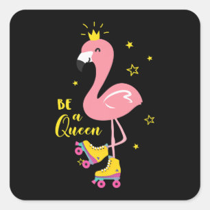Seien Sie ein Queen Pink Flamingo Skate Roller Wom Quadratischer Aufkleber