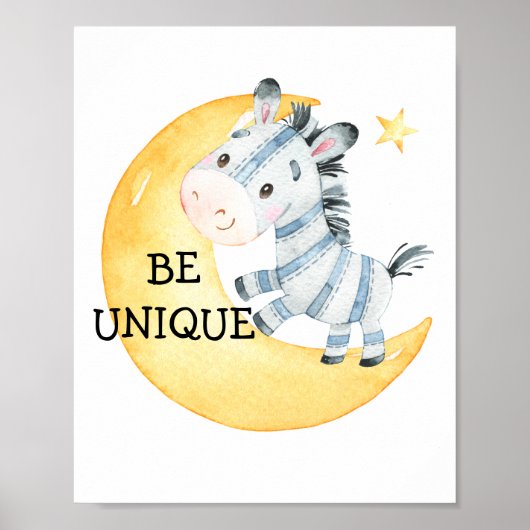 Seien Sie einzigartig Zebra Quote Kinderzimmer Pri Poster (Vorne)