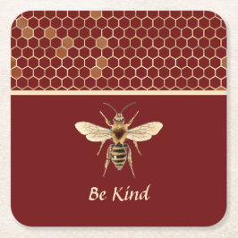 Seien Sie freundlich Bee und Honeycomb auf Burgund Rechteckiger Pappuntersetzer