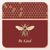 Seien Sie freundlich Bee und Honeycomb auf Burgund Rechteckiger Pappuntersetzer (Vorderseite)