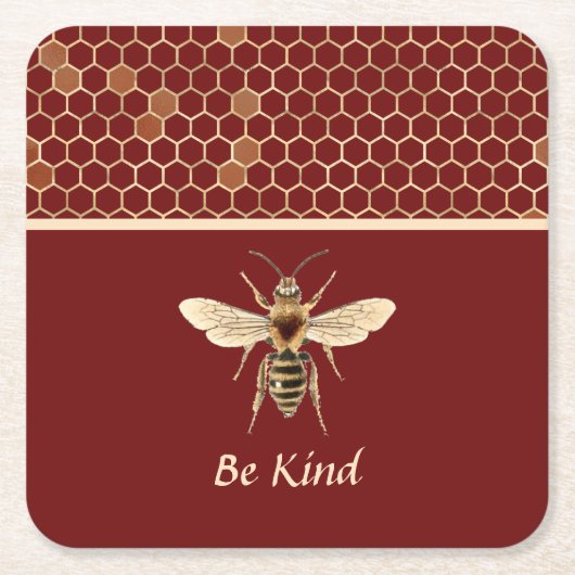 Seien Sie freundlich Bee und Honeycomb auf Burgund Rechteckiger Pappuntersetzer (Vorderseite)