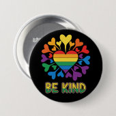 Seien Sie freundlich lebendige Gay Pride-Flag-Herz Button (Vorne & Hinten)