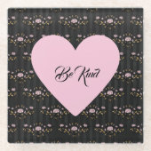 Seien Sie freundlich rosa Herz auf winzigen Rose u Glasuntersetzer (Vorderseite)