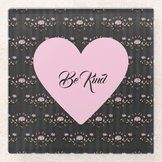 Seien Sie freundlich rosa Herz auf winzigen Rose u Glasuntersetzer (Vorderseite)