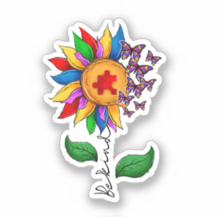 Seien Sie freundlich Sonnenblumen- Autismus-Bewuss Aufkleber
