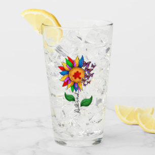 Seien Sie freundlich Sonnenblumen- Autismus-Bewuss Glas
