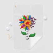 Seien Sie freundlich Sonnenblumen- Autismus-Bewuss Golfhandtuch (Insitu)