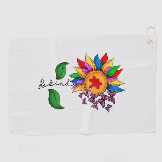 Seien Sie freundlich Sonnenblumen- Autismus-Bewuss Golfhandtuch (Horizontal)