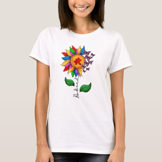 Seien Sie freundlich Sonnenblumen- Autismus-Bewuss T-Shirt (Vorderseite)