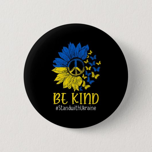 Seien Sie freundlich Sonnenblumen Frieden Liebe Uk Button (Vorderseite)