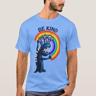 Seien Sie freundlich - Süße Figur-Regenbogen-Posit T-Shirt