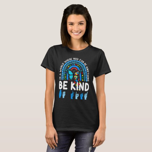 Seien Sie freundlicher Rainbow Kindness Blue Autis T-Shirt (Vorne ganz)