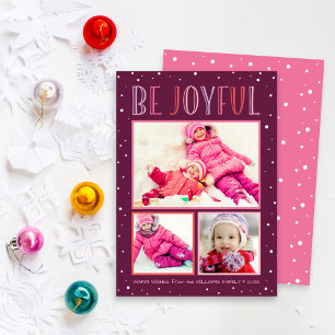 Seien Sie froh, moderne Burgund Pink Foto Collage Feiertagskarte