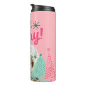 Seien Sie froh, Pink Scribble Holiday Tree Arched  Thermosbecher (Nach rechts gedreht)