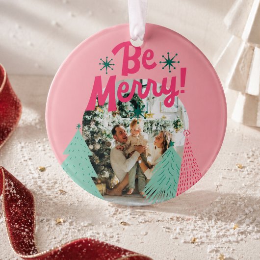 Seien Sie froh, Pink Scribble Tree Arched Foto Ornament