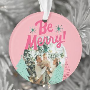 Seien Sie froh, Pink Scribble Tree Arched Foto Ornament