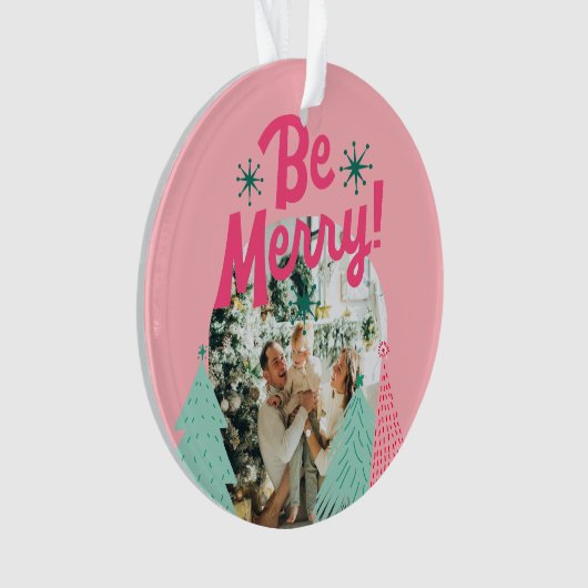 Seien Sie froh, Pink Scribble Tree Arched Foto Ornament (Vorderseite)