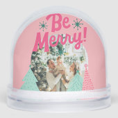 Seien Sie froh, Pink Scribble Tree Arched Foto Schneekugeln (Vorderseite)