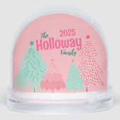 Seien Sie froh, Pink Scribble Tree Arched Foto Schneekugeln (Rückseite)