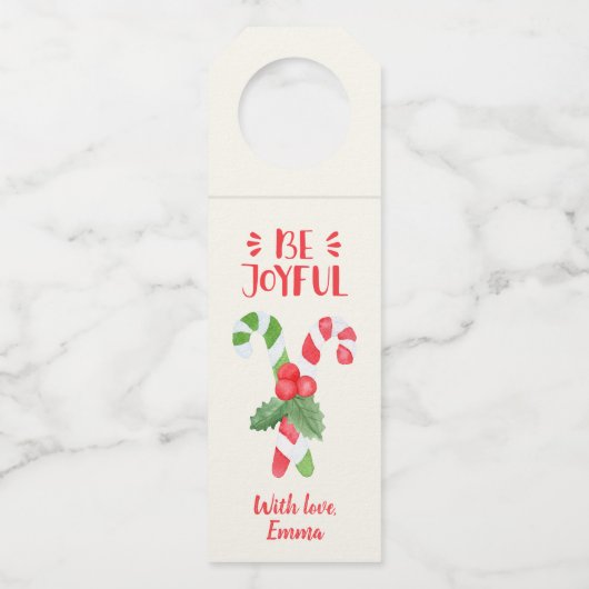 Seien Sie froh | Wasserfarbe Candy Cane Weihnachte Flaschenanhänger (Vorderseite)