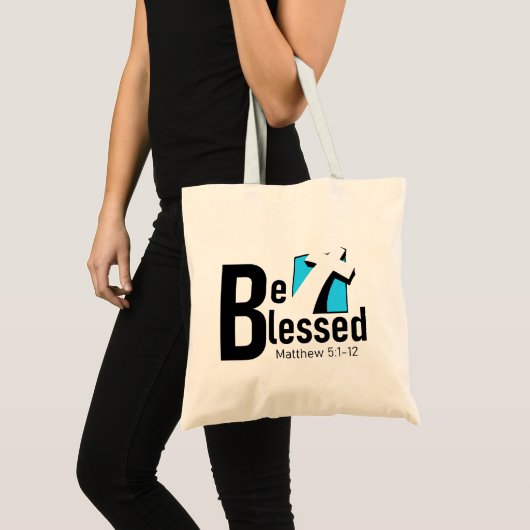 Seien Sie gesegnet mit Cross & Scripture Tote Bag Tragetasche (Vorderseite (Produkt))