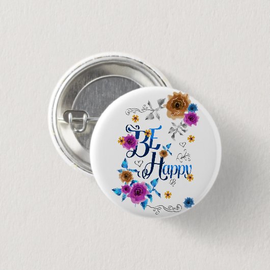 Seien Sie glücklich, gutes Zitat Blue Lila Gold Bl Button (Vorne & Hinten)