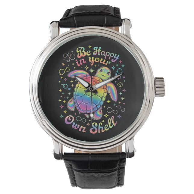 Seien Sie glücklich in Ihrer eigenen Muschel Rainb Armbanduhr (Vorderseite)
