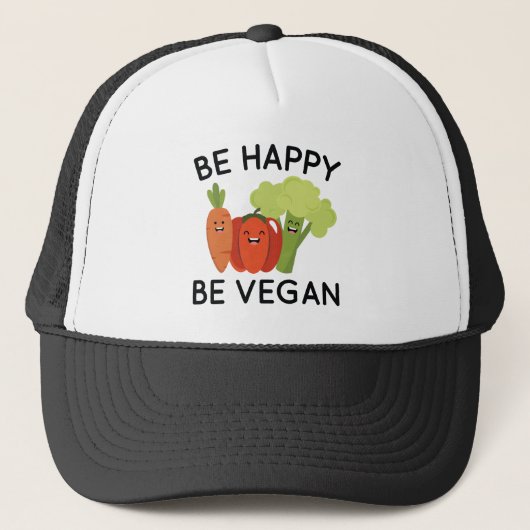 Seien Sie glücklich Vegan Truckerkappe (Vorderseite)