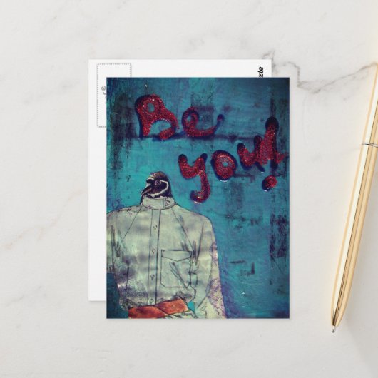 Seien Sie Ihr Vogel-Mixed-Media Postkarte (Vorderseite/Rückseite Beispiel)