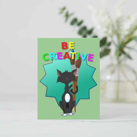 Seien Sie kreative Schwarz-Weiß-Katze Postkarte (Stehend Vorderseite)