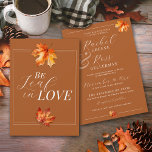 Seien Sie links in der Liebe Burnt Orange Rustikal Einladung<br><div class="desc">Dieses einzigartige und elegante Stück "Be Leaf in Liebe" verbrannte Orange/Rost-Rost-Blätter Herbst-Hochzeitsfeierlichkeiten mit farbenfrohen Aquarellfarben auf Vorder- und Rückseite, mit klassischen Schrift-Typografie-Details, inklusive einem lustigen Blatt Pun, um Ihre Gäste zum Lächeln zu bringen :) Einfach mit Ihrer Formulierung personalisieren, Ihre Einladung und Cardstock - dann drucke-Bestellung aussuchen, drucken wählen, Drucke...</div>