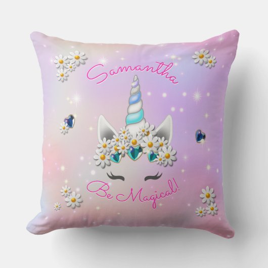 Seien Sie magische Prinzessin Einhorn Kronen Blume Kissen (Vorderseite)