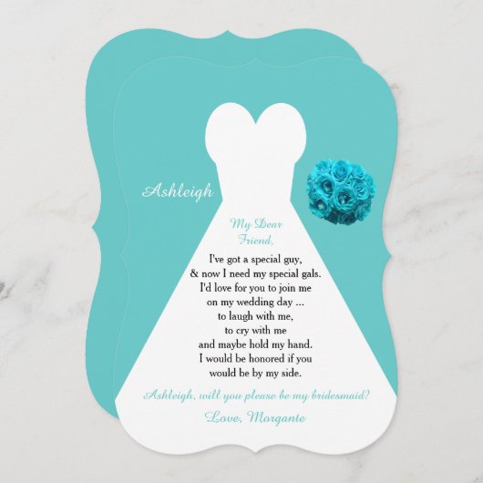 Seien Sie mein Brautjungfraukleid auf Aqua Einladung (Vorne/Hinten)