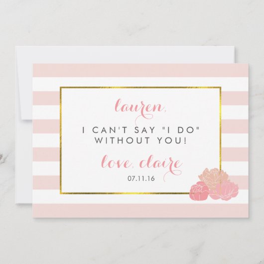 Seien Sie mein Matron der Ehrenkarte Rosa Streifen Einladung (Rückseite)