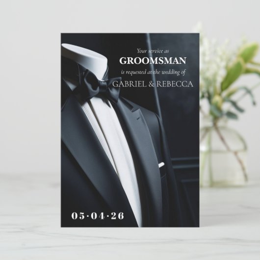 Seien Sie mein Trauzeuge Anfrage Schwarze Krawatte Einladung (Stehend Vorderseite)