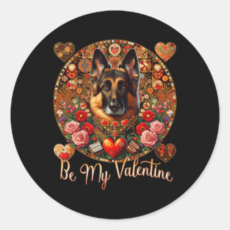 Seien Sie mein Valentine Hund Blume Rotes Herz Tag Runder Aufkleber