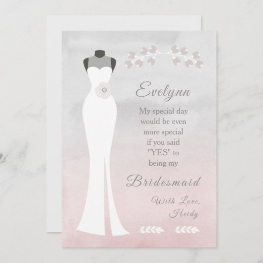 Seien Sie meine Brautjungfrau - Weißes Brautkleid Karte (Vorne/Hinten)